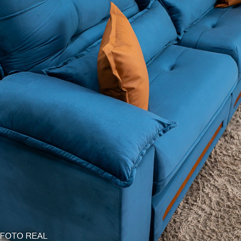 Sofá Retrátil Reclinável Imperial 2.50m Veludo Azul 03 - D33 e Molas Ensacadas - Imagem 5