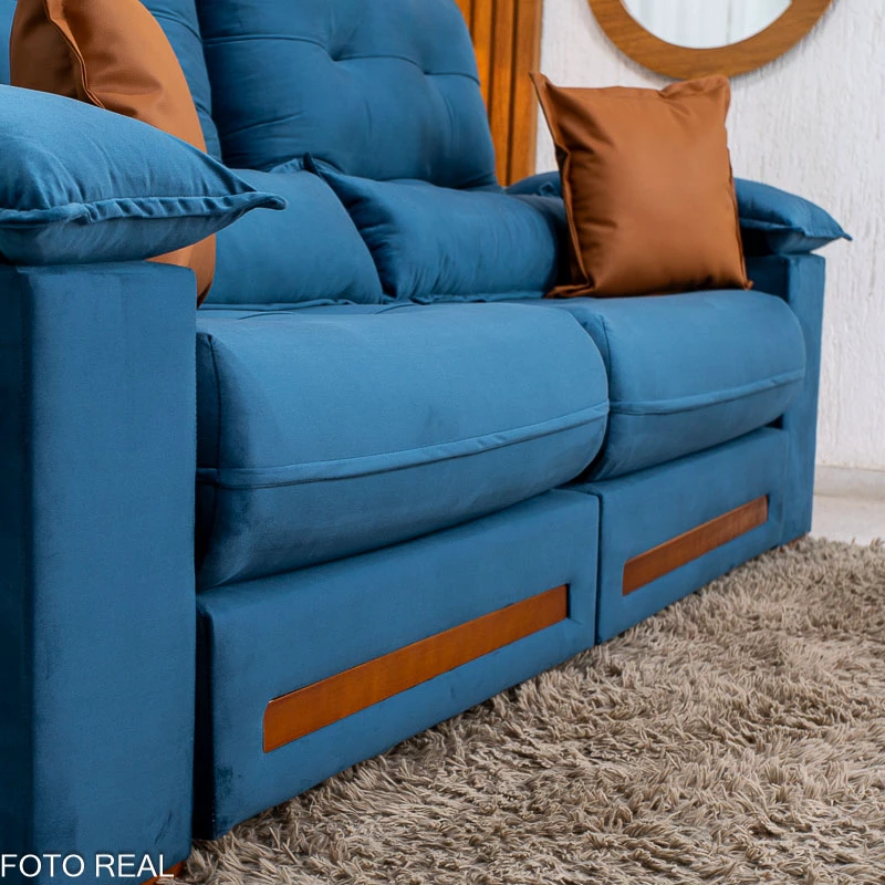 Sofá Retrátil Reclinável Imperial 2.50m Veludo Azul 03 - D33 e Molas Ensacadas - Imagem 4