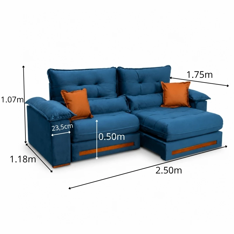 Sofá Retrátil Reclinável Imperial 2.50m Veludo Azul 03 - D33 e Molas Ensacadas - Imagem 10