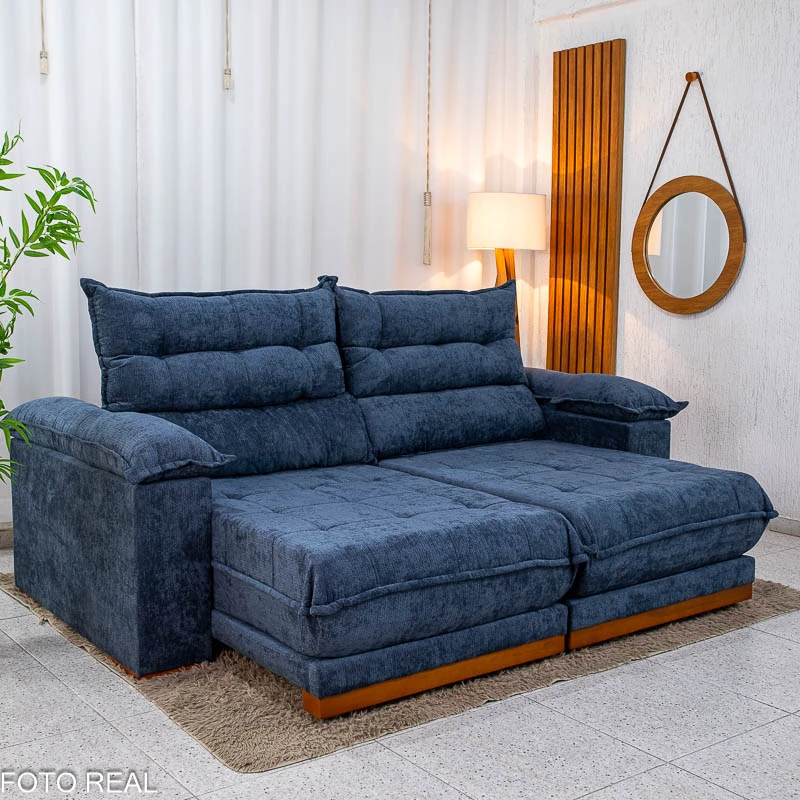Sofá Retrátil Reclinável Itauna 2.30m Chenille Azul 575 - Molas Ensacadas - Imagem 12