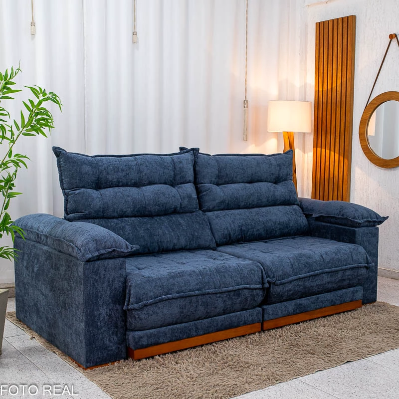 Sofá Retrátil Reclinável Itauna 2.30m Chenille Azul 575 - Molas Ensacadas - Imagem 8