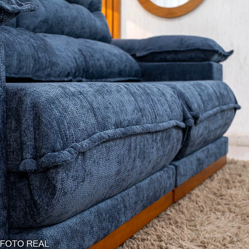 Sofá Retrátil Reclinável Itauna 2.30m Chenille Azul 575 - Molas Ensacadas - Imagem 10