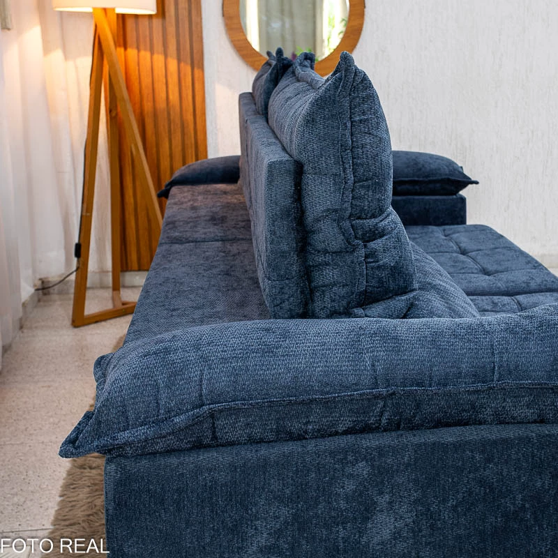 Sofá Retrátil Reclinável Itauna 2.50m Chenille Azul 575 - Molas Ensacadas - Imagem 2