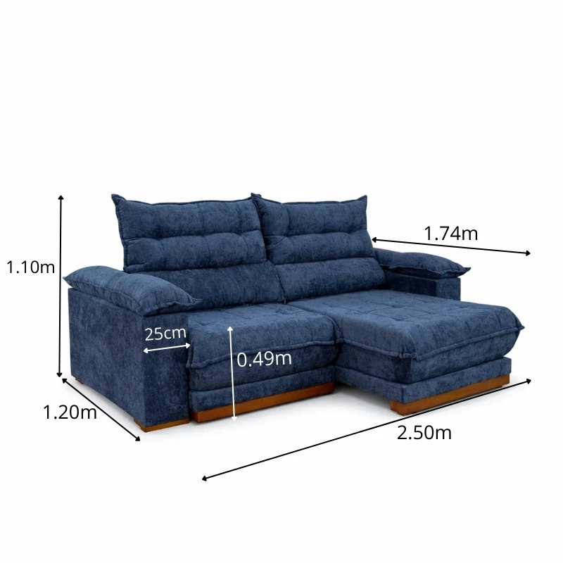 Sofá Retrátil Reclinável Itauna 2.50m Chenille Azul 575 - Molas Ensacadas - Imagem 11