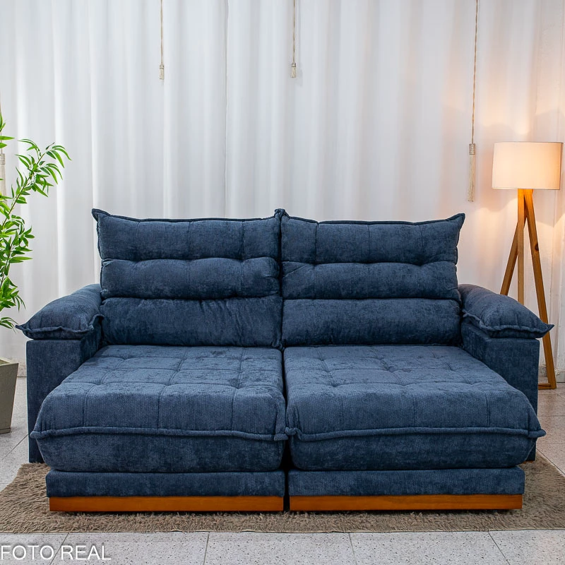 Sofá Retrátil Reclinável Itauna 2.50m Chenille Azul 575 - Molas Ensacadas - Imagem 8