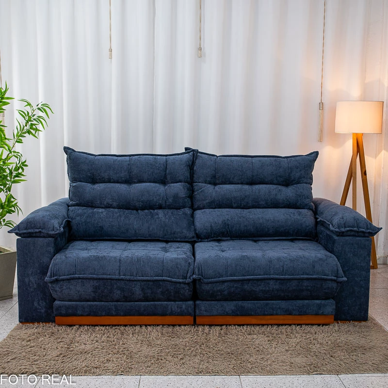 Sofá Retrátil Reclinável Itauna 2.50m Chenille Azul 575 - Molas Ensacadas - Imagem 7