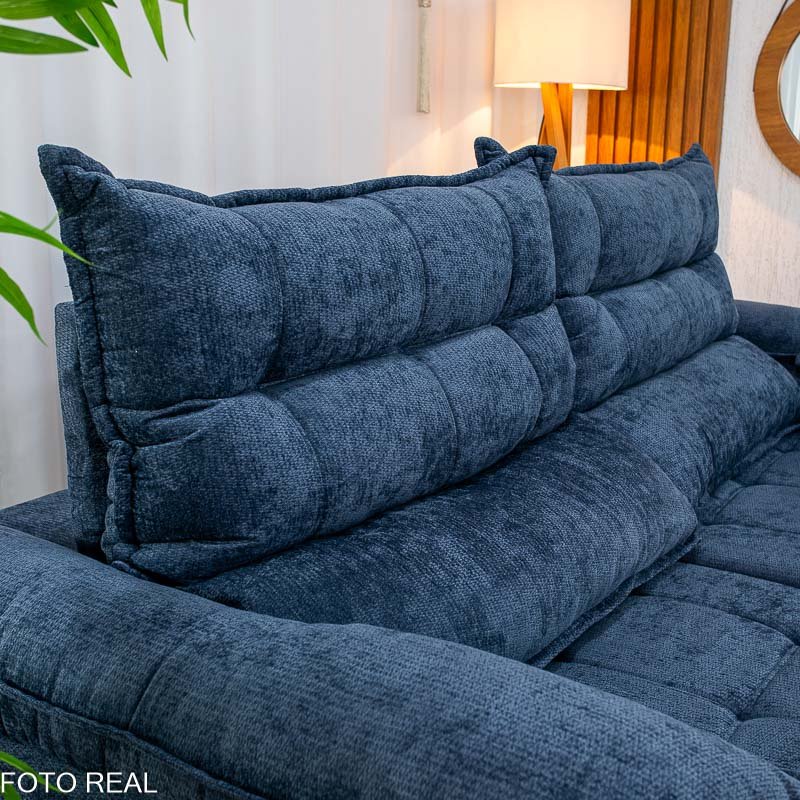 Sofá Retrátil Reclinável Itauna 2.50m Chenille Azul 575 - Molas Ensacadas - Imagem 6