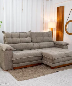 Sofá Retrátil Reclinável Itauna 2.50m Chenille Bege 574 - Molas Ensacadas