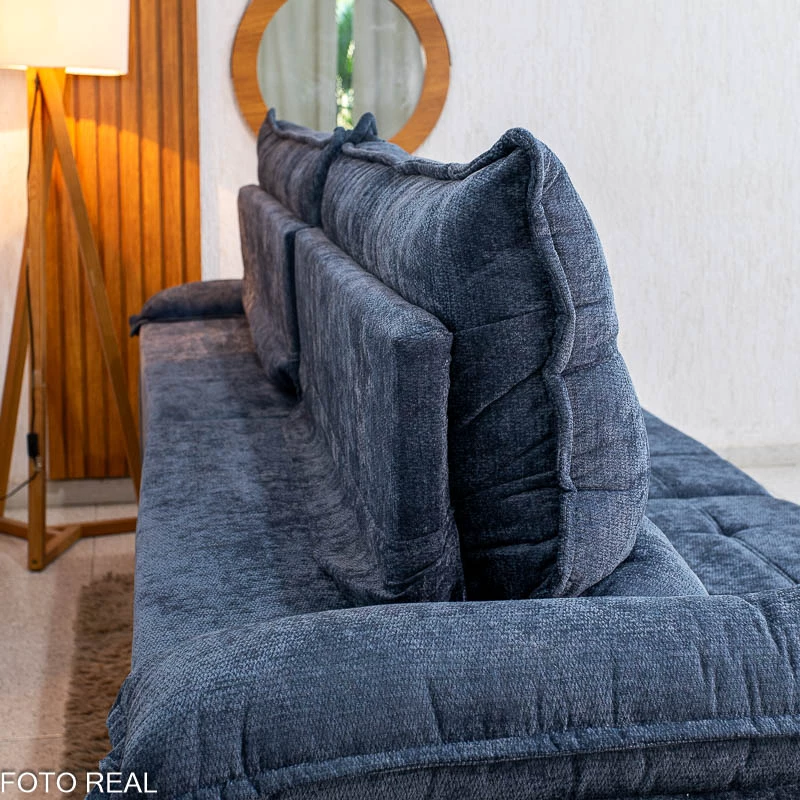 Sofá Retrátil Reclinável Itaúna 2.90m Chenille Azul 575 - Molas Ensacadas - Imagem 5