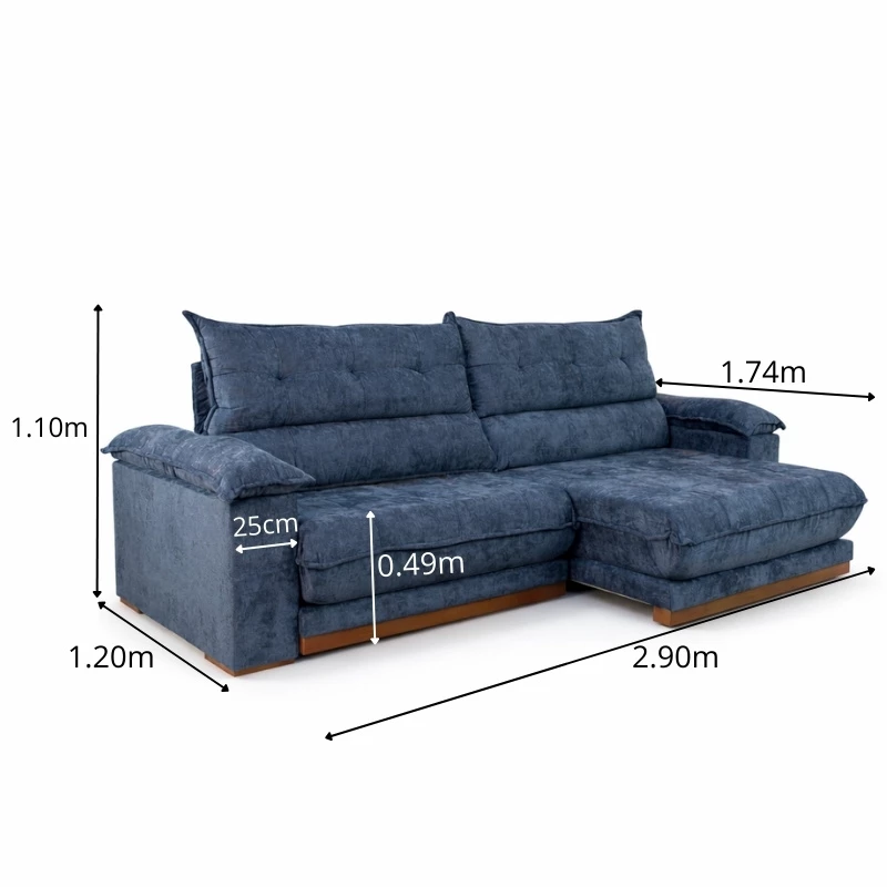 Sofá Retrátil Reclinável Itaúna 2.90m Chenille Azul 575 - Molas Ensacadas - Imagem 8