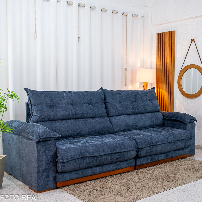Sofá Retrátil Reclinável Itaúna 2.90m Chenille Azul 575 - Molas Ensacadas - Imagem 4