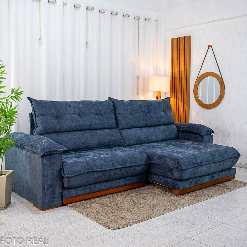 Sofá Retrátil Reclinável Itaúna 2.90m Chenille Azul 575 - Molas Ensacadas - Imagem 7