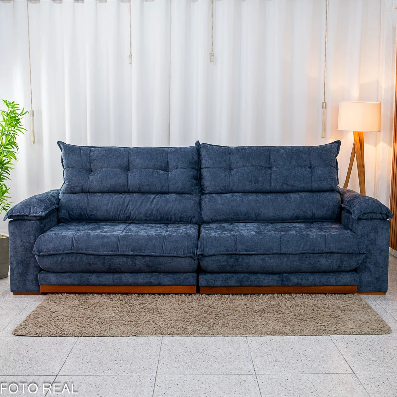 Sofá Retrátil Reclinável Itaúna 2.90m Chenille Azul 575 - Molas Ensacadas - Imagem 3
