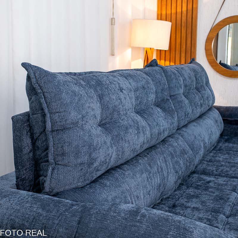 Sofá Retrátil Reclinável Itaúna 2.90m Chenille Azul 575 - Molas Ensacadas - Imagem 2
