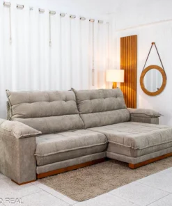 Sofá Retrátil Reclinável Itaúna 2.90m Chenille Bege 574 - Molas Ensacadas