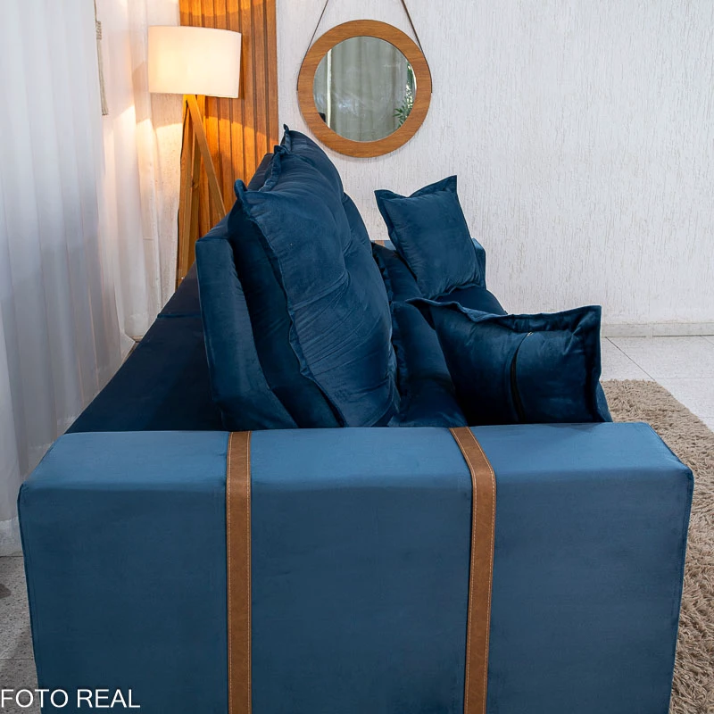 Sofá Retrátil Reclinável Mônaco 2.50m Veludo Azul A16 - Molas Ensacadas - Imagem 4
