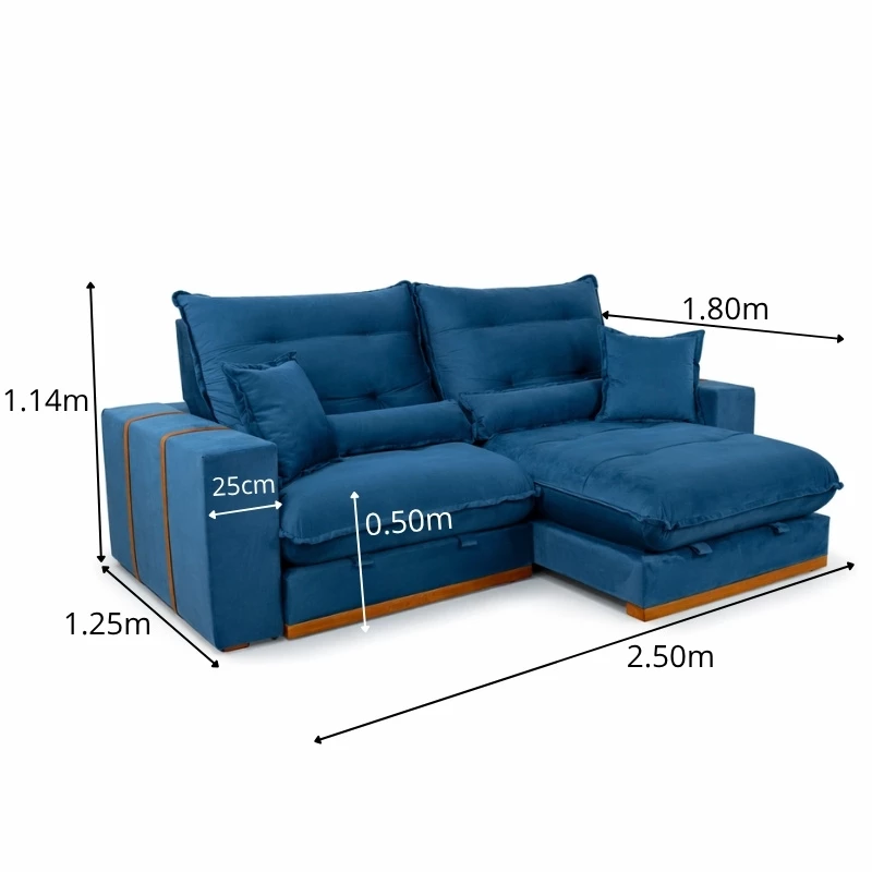 Sofá Retrátil Reclinável Mônaco 2.50m Veludo Azul A16 - Molas Ensacadas - Imagem 11