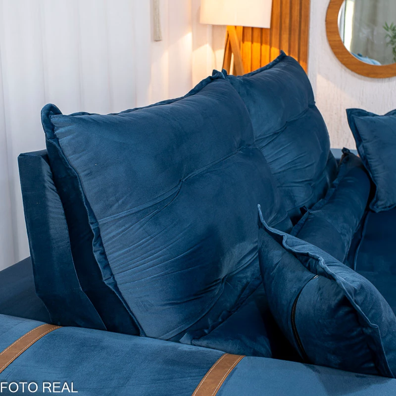 Sofá Retrátil Reclinável Mônaco 2.50m Veludo Azul A16 - Molas Ensacadas - Imagem 10