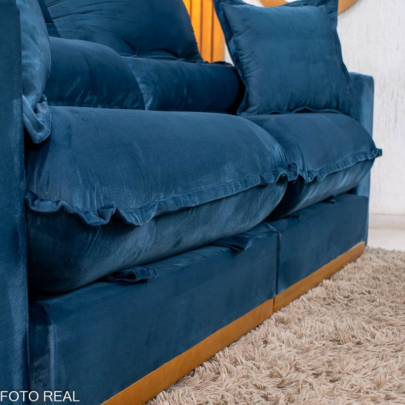 Sofá Retrátil Reclinável Mônaco 2.50m Veludo Azul A16 - Molas Ensacadas - Imagem 8