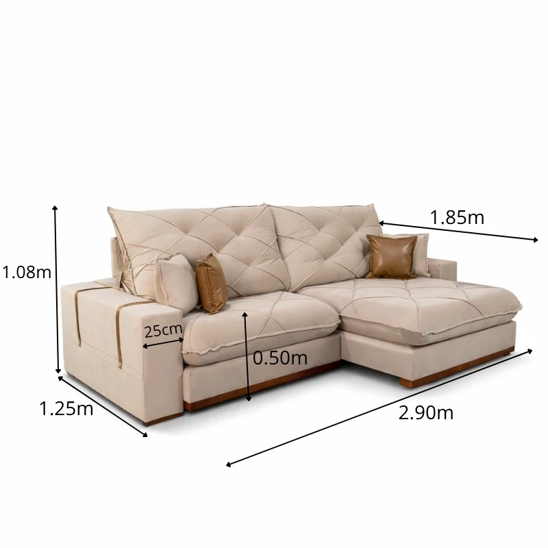 Sofá Retrátil Reclinável Malibu 2.90m Veludo Bege 827 - D33 e Molas Ensacadas - Imagem 4