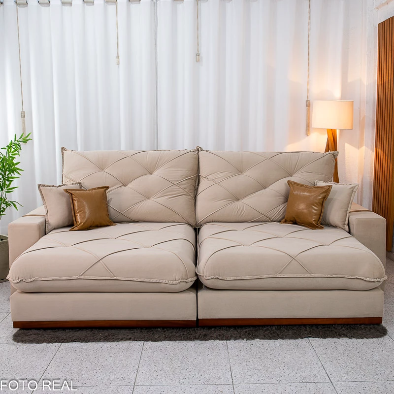 Sofá Retrátil Reclinável Malibu 2.90m Veludo Bege 827 - D33 e Molas Ensacadas - Imagem 6