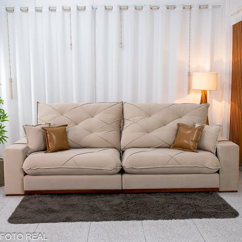 Sofá Retrátil Reclinável Malibu 2.90m Veludo Bege 827 - D33 e Molas Ensacadas - Imagem 7