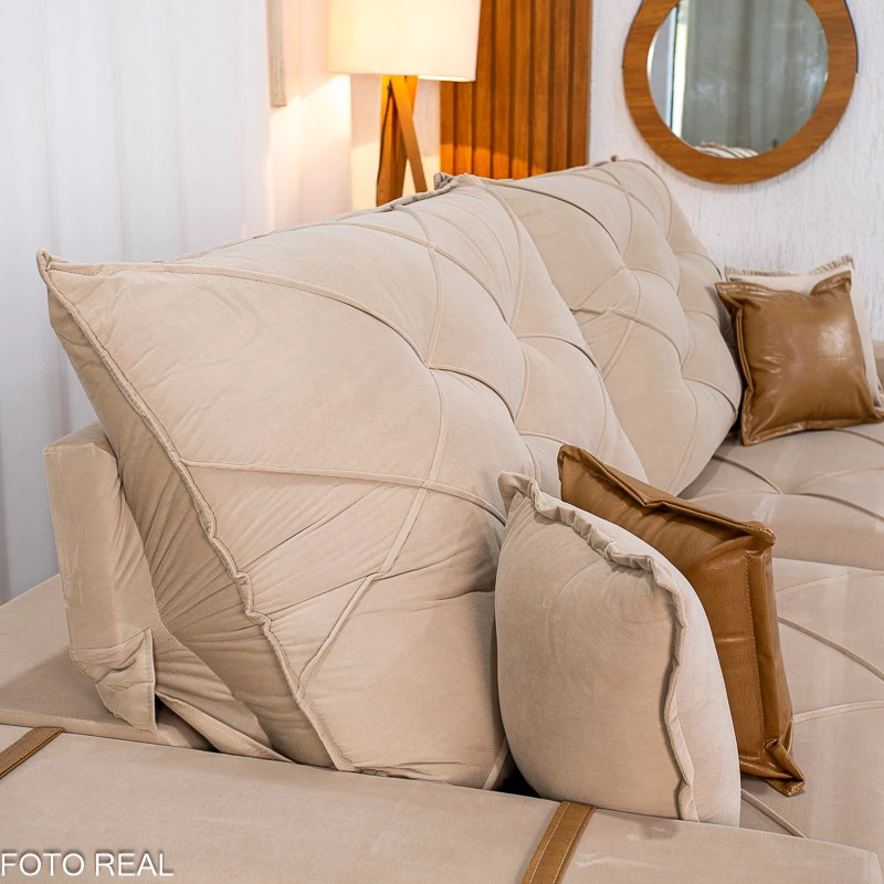 Sofá Retrátil Reclinável Malibu 2.90m Veludo Bege 827 - D33 e Molas Ensacadas - Imagem 8