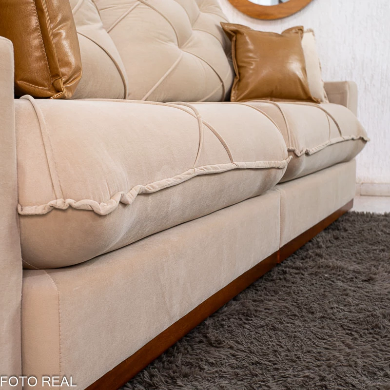 Sofá Retrátil Reclinável Malibu 2.90m Veludo Bege 827 - D33 e Molas Ensacadas - Imagem 9