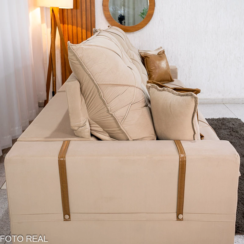 Sofá Retrátil Reclinável Malibu 2.90m Veludo Bege 827 - D33 e Molas Ensacadas - Imagem 3