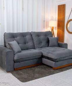 Sofá Retrátil Reclinável Ruah 2.50m Veludo Chumbo 4053 - Molas Ensacadas