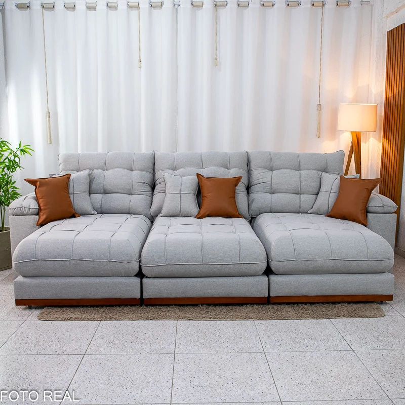 Sofá Retrátil Reclinável Verona 3.20m Linho Cinza Gelo 31 - Molas Ensacadas - Imagem 10