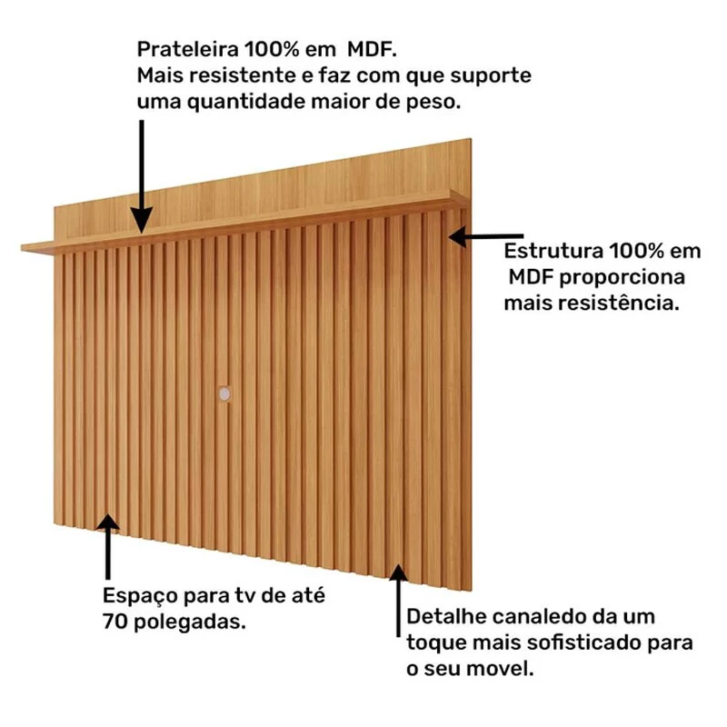 Bancada Moema Larg. 1.85m Off/Cinamomo + Painel Trend Ripado Larg. 1.80m Cinamomo 100% MDF - Permóbili - Imagem 4