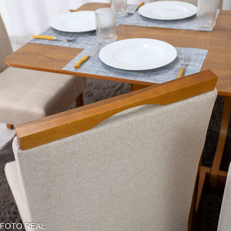 Mesa de Jantar Dubai Tampo Londres Cinamomo 160x80 Cel Móveis + 6 Cad. Isabela Linho Bege 01 Madeira KM Decor - Entregue Montada - Imagem 2