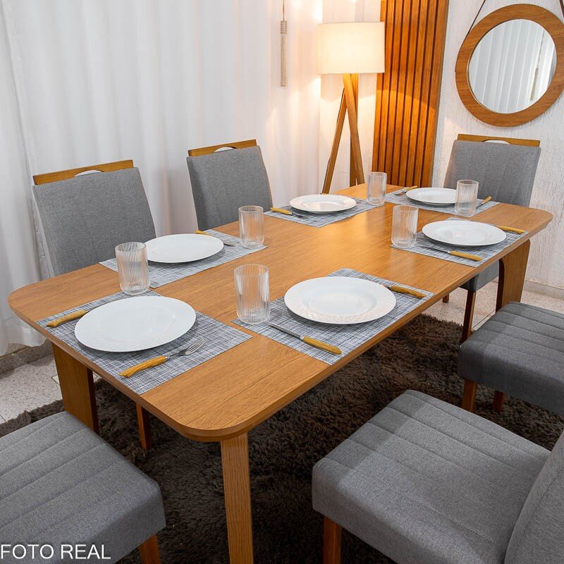 Mesa de Jantar Londrina 180x90 Cinamomo Rufato + 6 Cad. Isabela Linho Cinza 05 Madeira - KM Decor - Imagem 10
