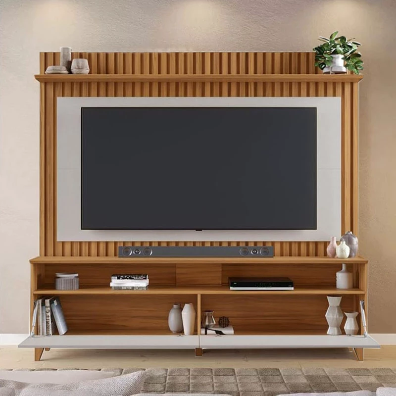 Home NT 1340 Larg. 1.83m Freijó/Off Ripado para TV até 65" - Notável