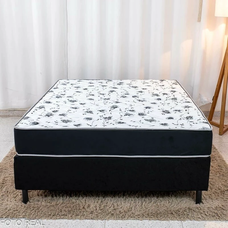 Box Casal Sued Preto Ortobel + Colchão Casal Santé 100% Espuma D33 Altura 20 Nosso Sonho - 138x188x57 | Suporta até 240kg - Imagem 5