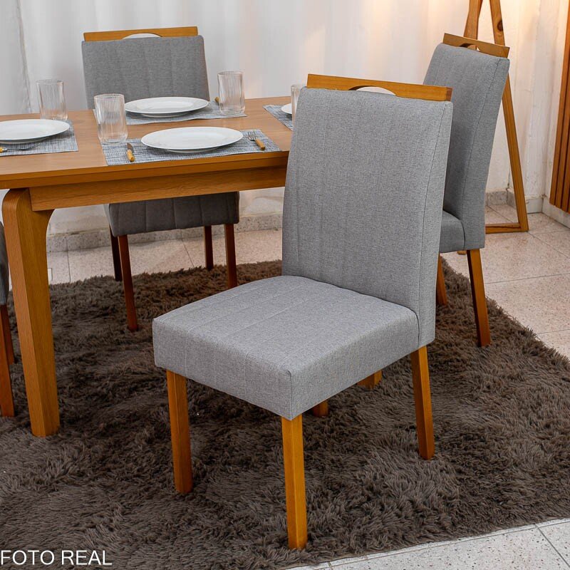 Mesa de Jantar Londrina 120x80 Cinamomo Rufato + 4 Cad. Isabela Linho Cinza 05 Madeira - KM Decor - Imagem 6