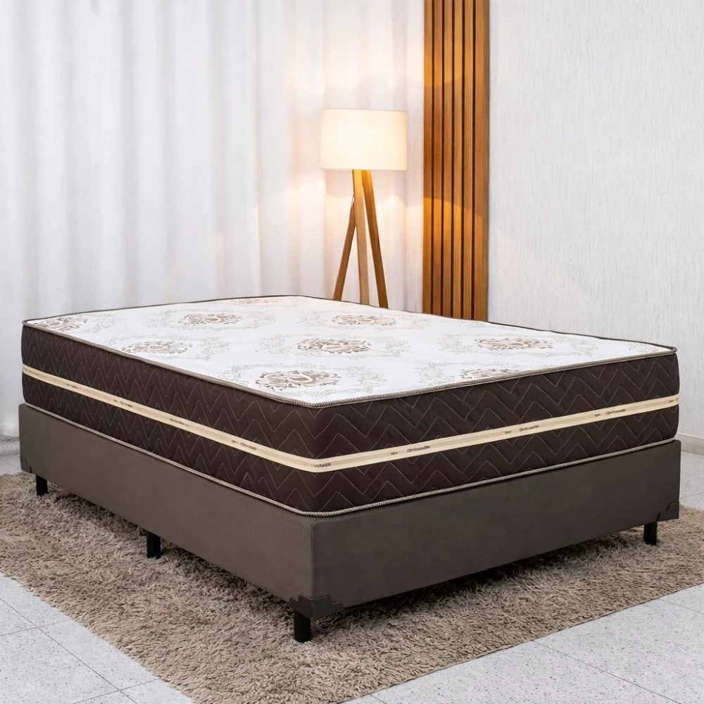 Colchão Casal Livina Plus Molas Ensacadas Orthoside + Box Casal Sued Marrom Ortobel - 138x188x67 | Suporta até 220kg