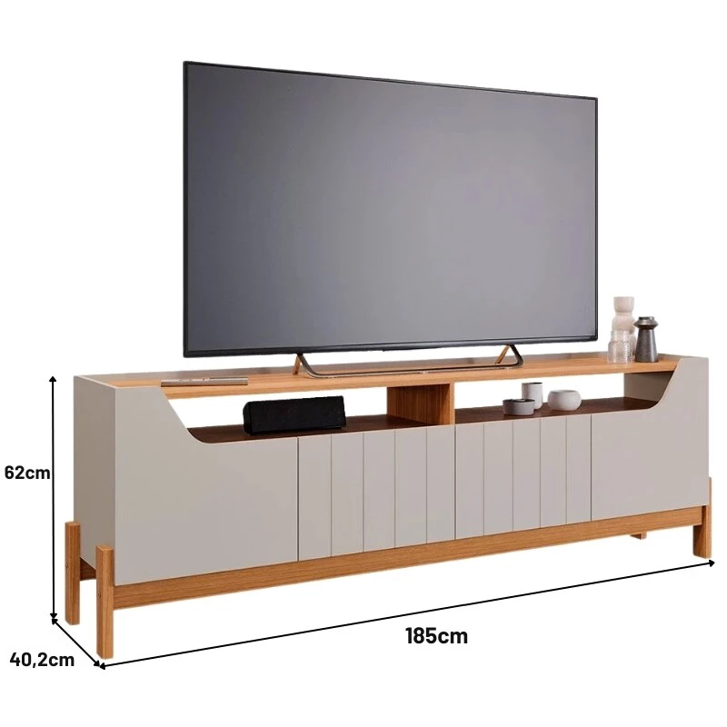Bancada Moema Larg. 1.85m Off/Cinamomo + Painel Trend Ripado Larg. 1.80m Cinamomo 100% MDF - Permóbili - Imagem 7