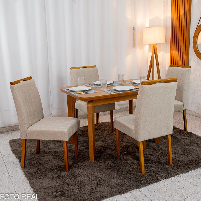 Mesa de Jantar Londrina 120x80 Cinamomo Rufato + 4 Cad. Isabela Linho Bege 01 Madeira - KM Decor - Imagem 8