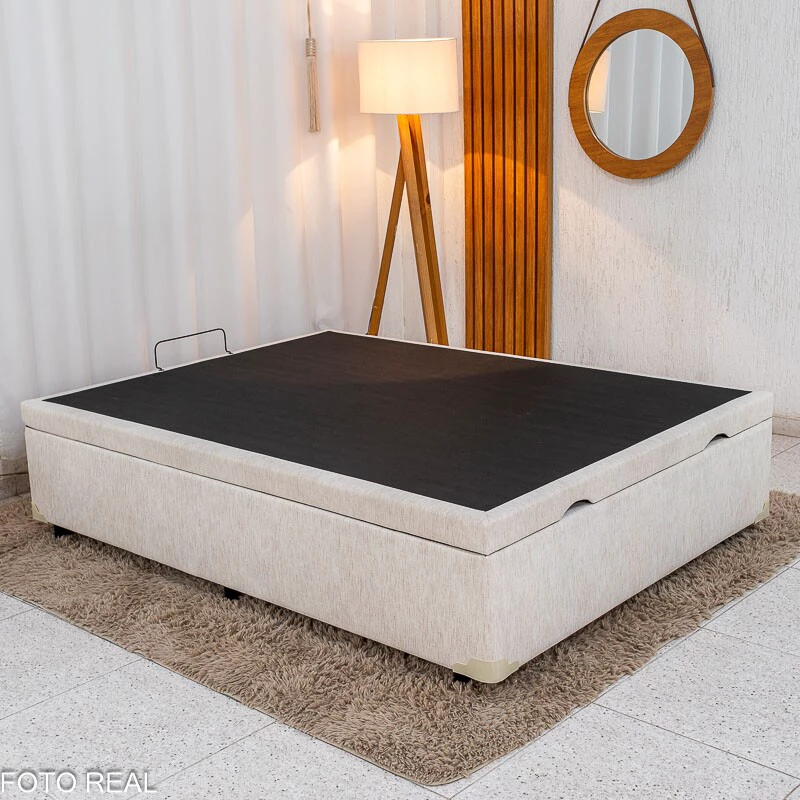 Base Box Baú Casal Prime Confort Corino Palha Blindado 138x188x45 - Issacar