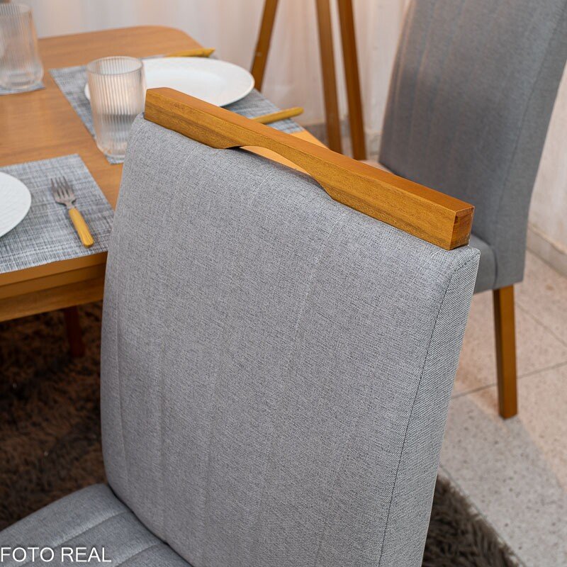 Mesa de Jantar Londrina 180x90 Cinamomo Rufato + 6 Cad. Isabela Linho Cinza 05 Madeira - KM Decor - Imagem 4