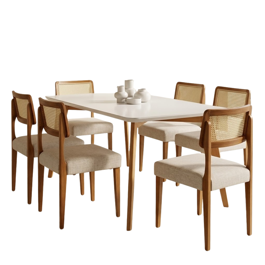 Mesa Anne 180 Mel/Off White com 6 Cadeiras Fortaleza Linho Palha 311A – HR MOVELARIA - Imagem 2