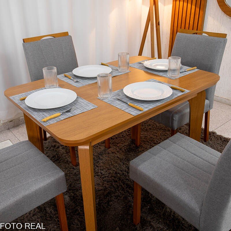 Mesa de Jantar Londrina 120x80 Cinamomo Rufato + 4 Cad. Isabela Linho Cinza 05 Madeira - KM Decor - Imagem 8