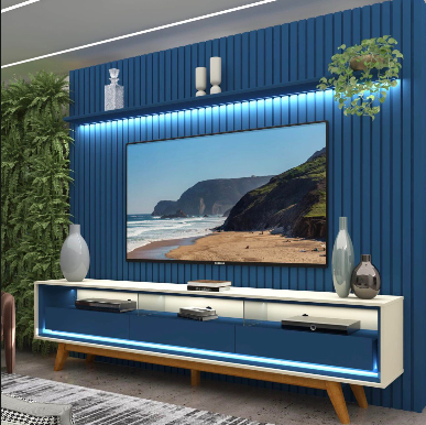 Painel até 85″ Nobre 230 Azul + Rack Requinte 212 Off White/Azul – GELIUS