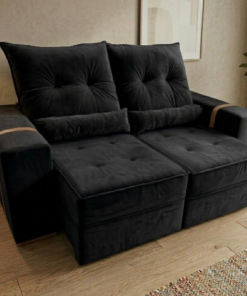 Sofá Retrátil e Reclinável Júnior 1,80 m Veludo Preto – IMPERIAL DECOR