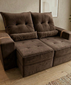 Sofá Retrátil e Reclinável Júnior 1,80 m Veludo Marrom – IMPERIAL DECOR