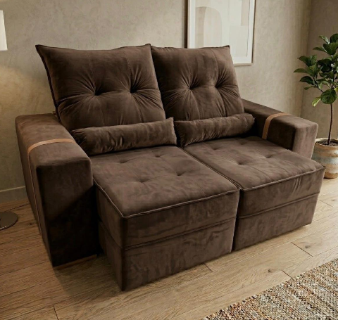 Sofá Retrátil e Reclinável Júnior 1,80 m Veludo Marrom – IMPERIAL DECOR