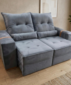 Sofá Retrátil e Reclinável Júnior 1,80 m Veludo Cinza – IMPERIAL DECOR