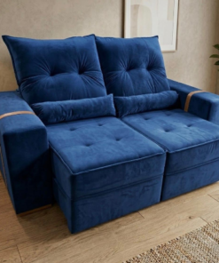 Sofá Retrátil e Reclinável Júnior 1,80 m Veludo Azul – IMPERIAL DECOR